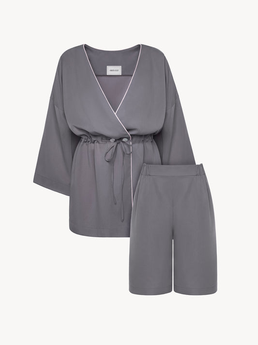 Eucalyptus kimono suit with shorts in graphite
