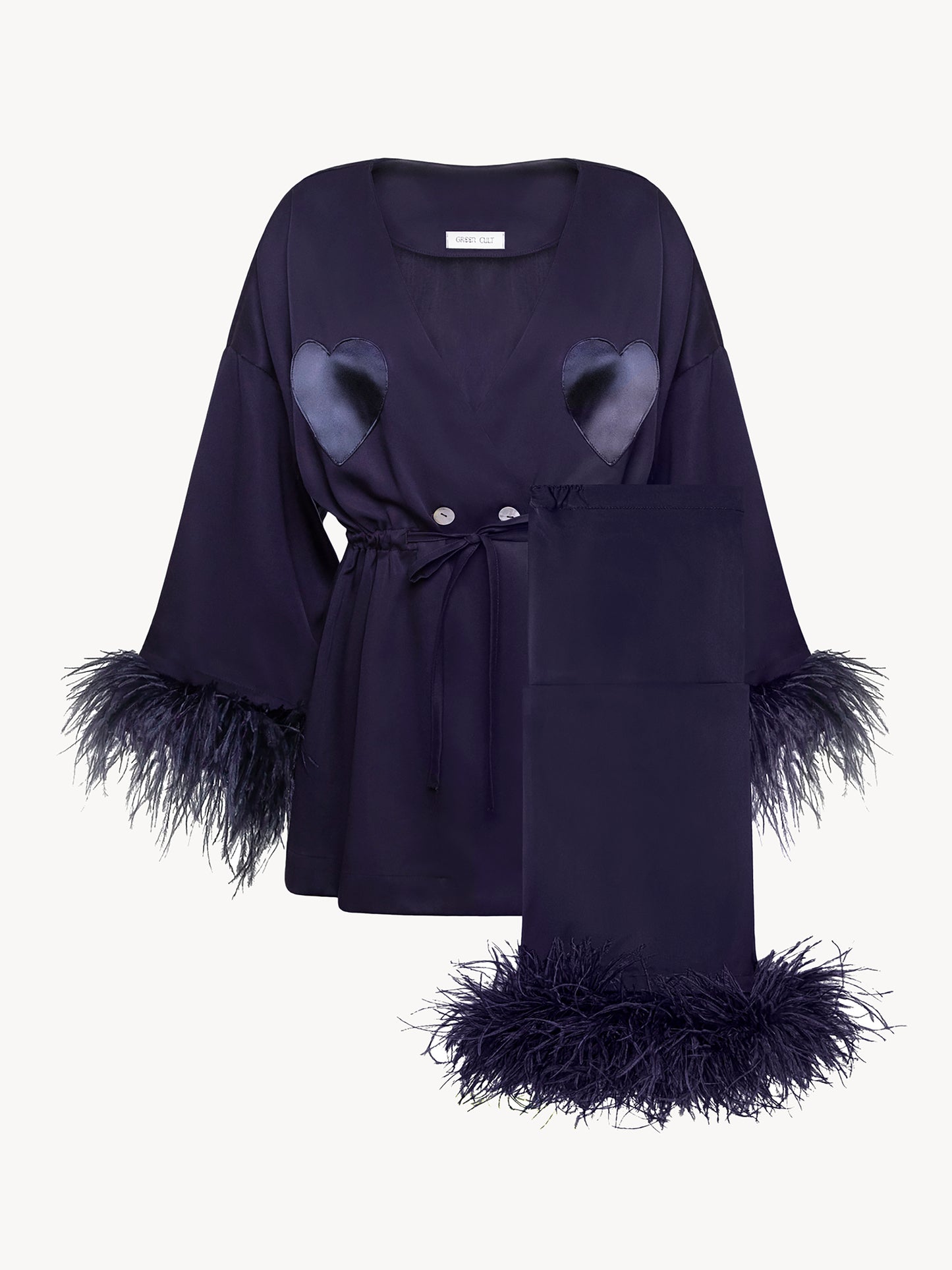 Eucalyptus kimono suit with removable feathers