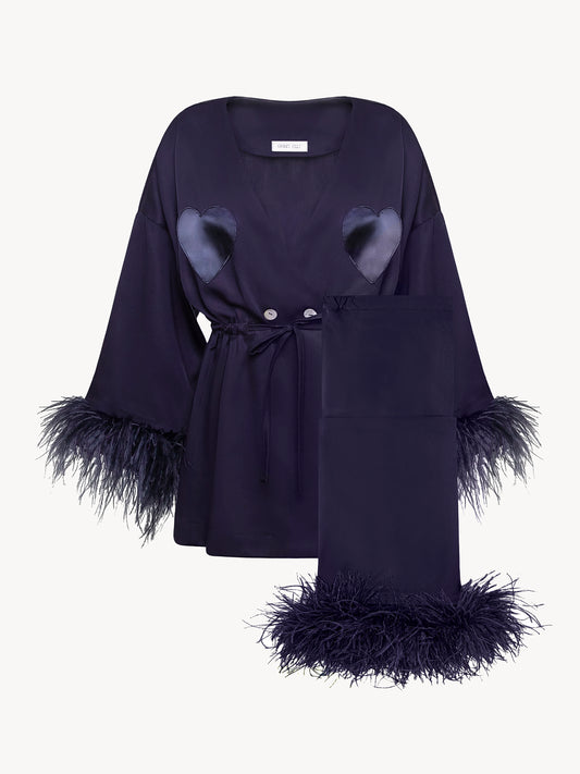 Eucalyptus kimono suit with removable feathers
