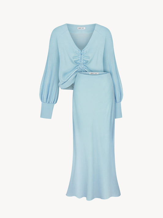 Suit with skirt in blue from eucalyptus