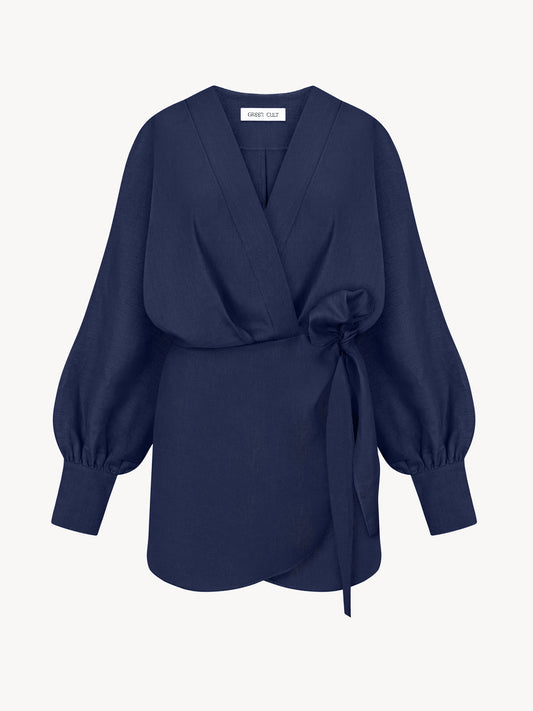 Wrap dress in blue from linen