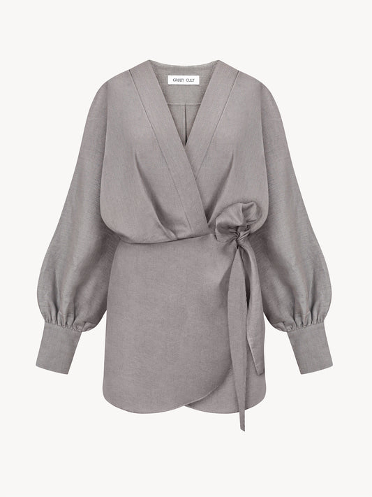 Wrap dress in grey from linen