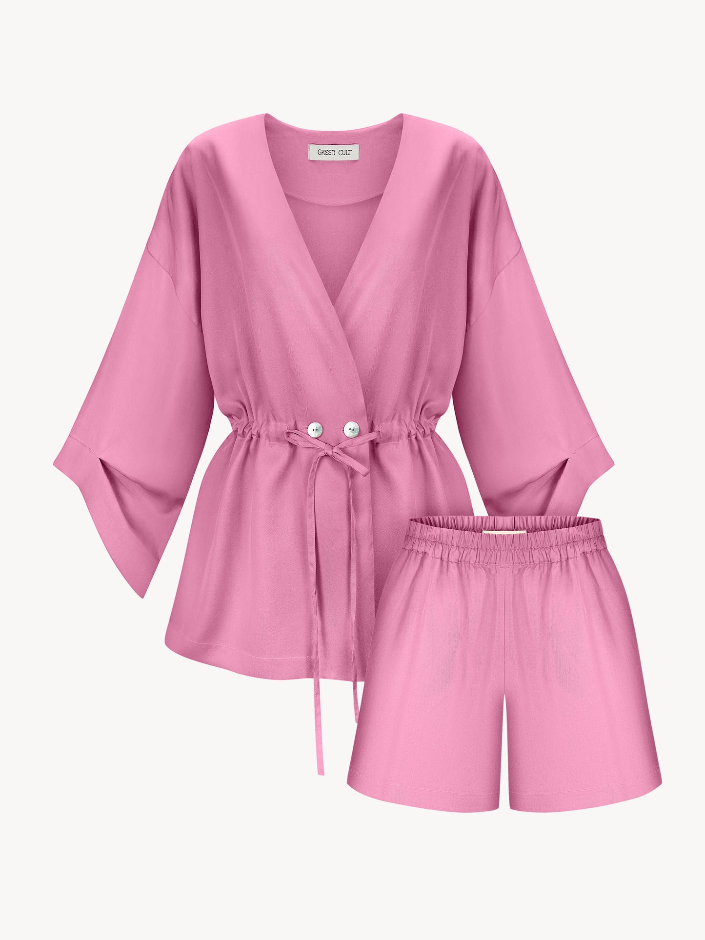 Eucalyptus kiss kimono set with shorts in pink