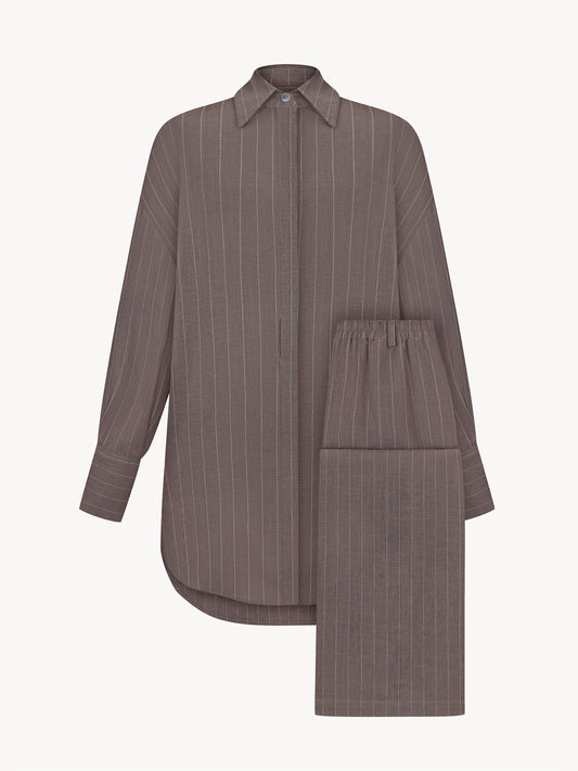 Linen striped suit with palazzo pants in mocha