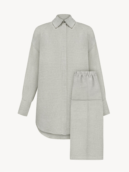 Hemp suit with palazzo pants in natural beige