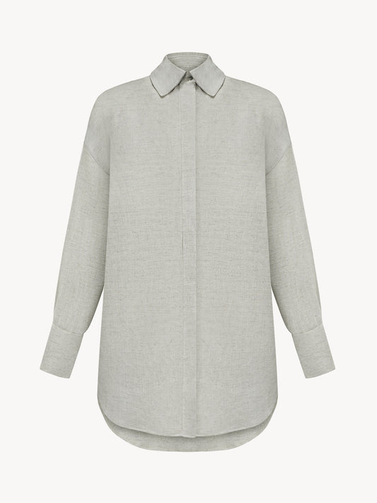 Hemp shirt with hidden slit in natural beige