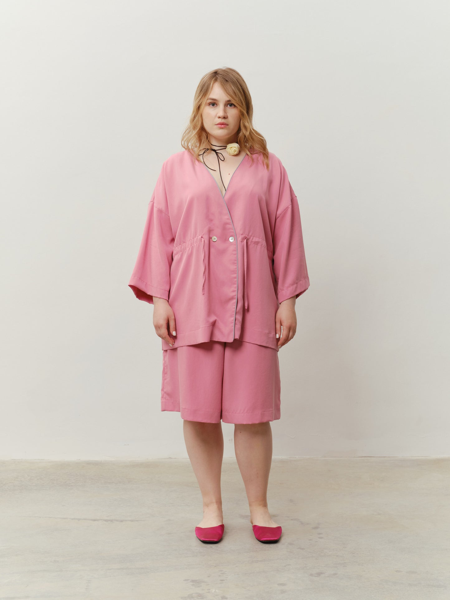 Kimono suit in pink with shorts from eucalyptus