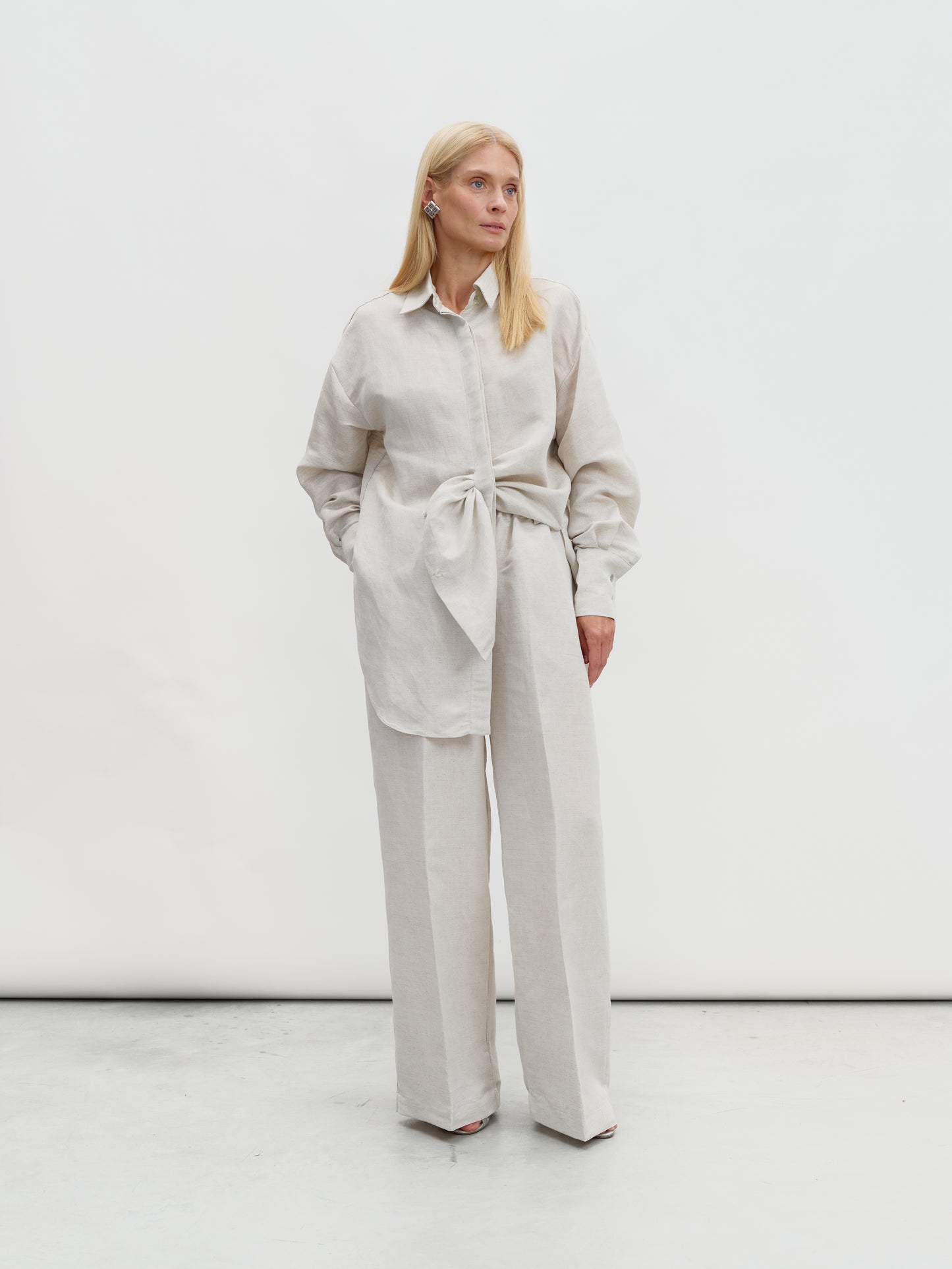 Suit with palazzo pants in natural beige from hemp