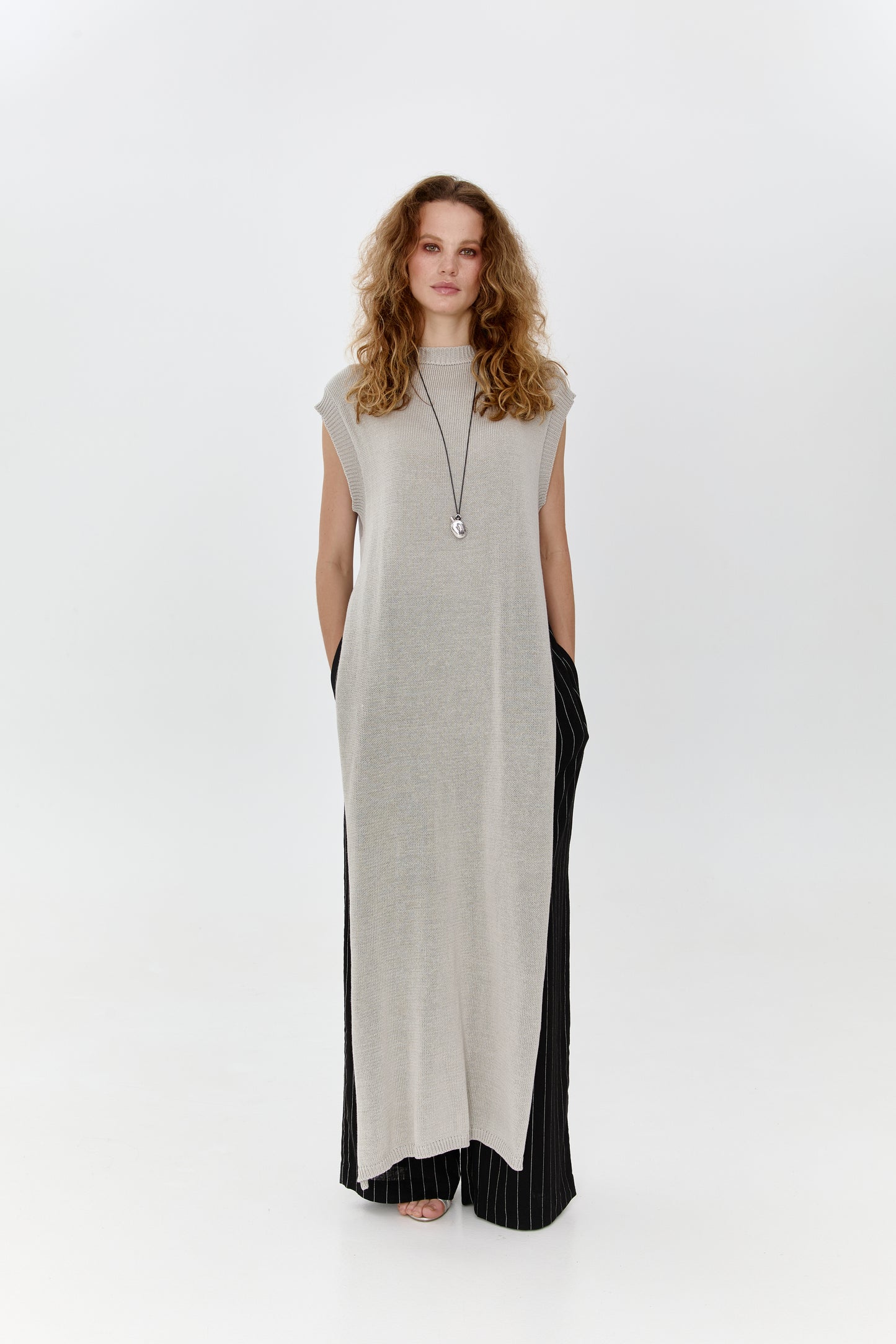 Organic cotton knitted tunic in grey