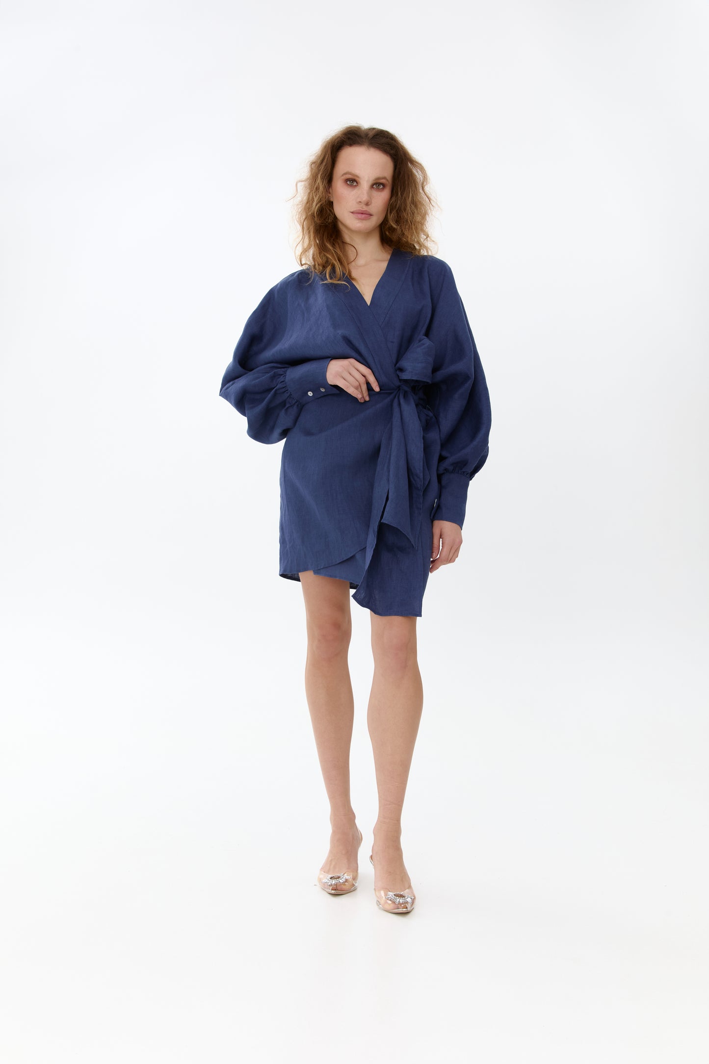 Wrap dress in blue from linen