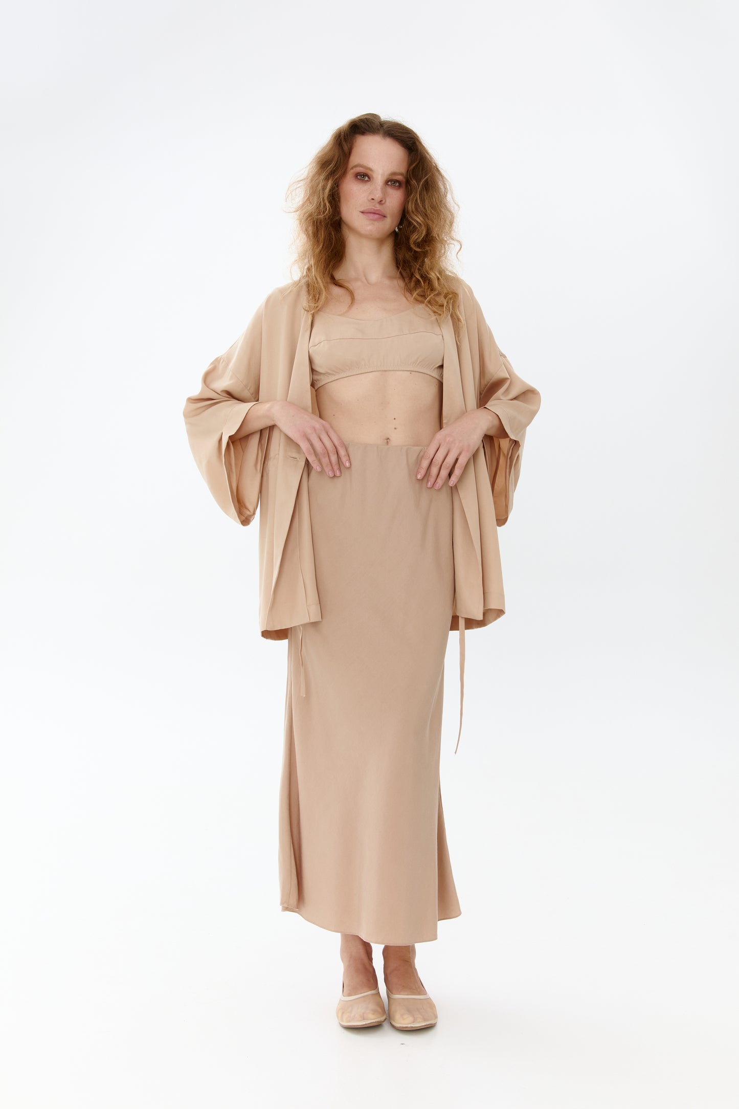 A beige eucalyptus skirt