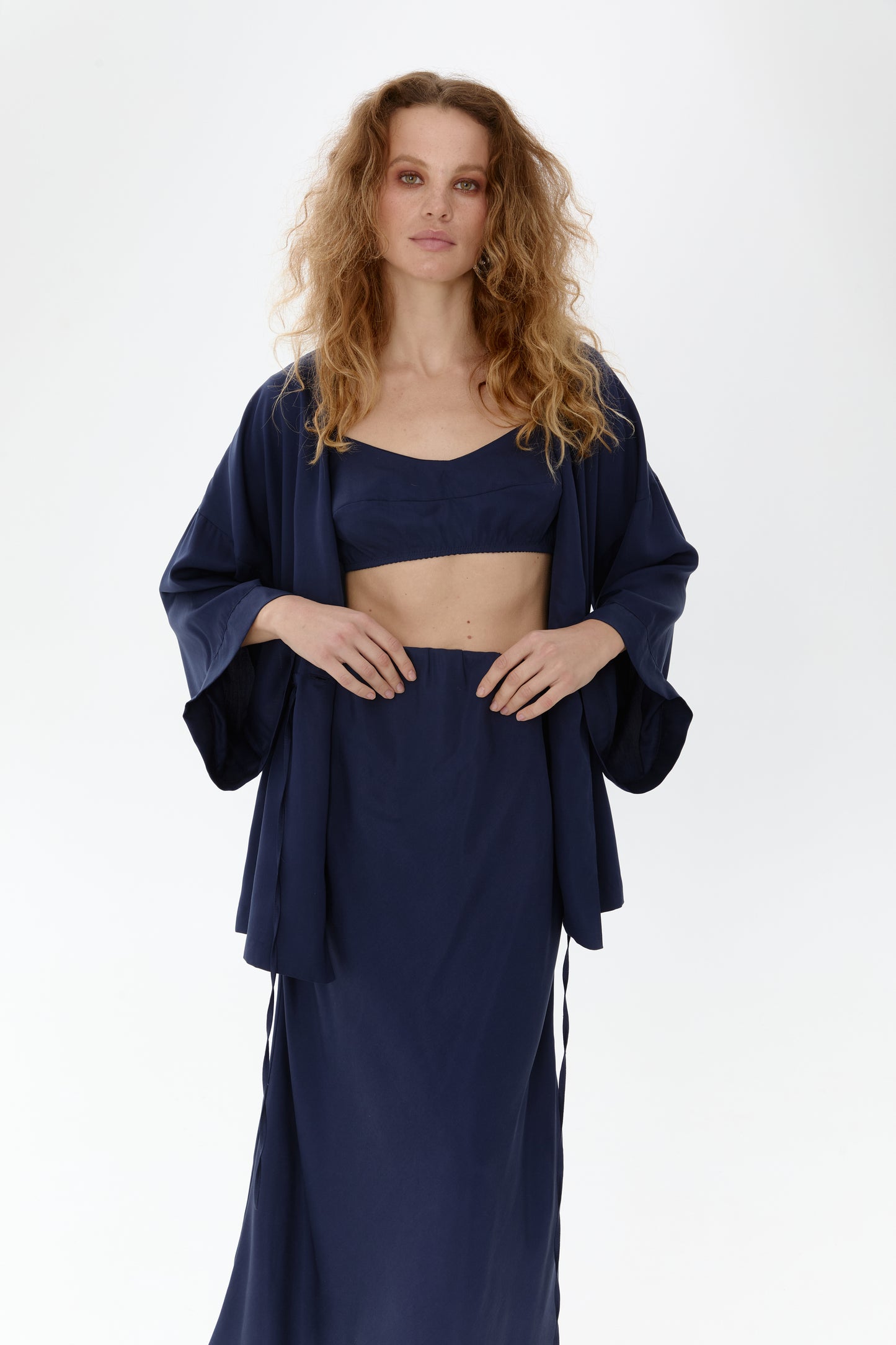 A navy blue eucalyptus skirt