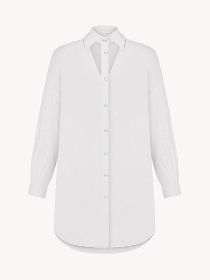 White linen shirt dress