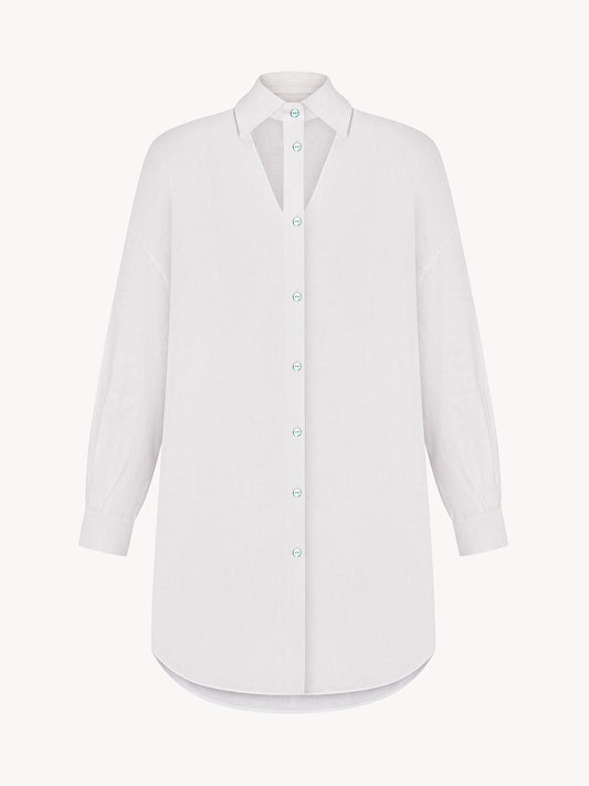 White linen shirt dress