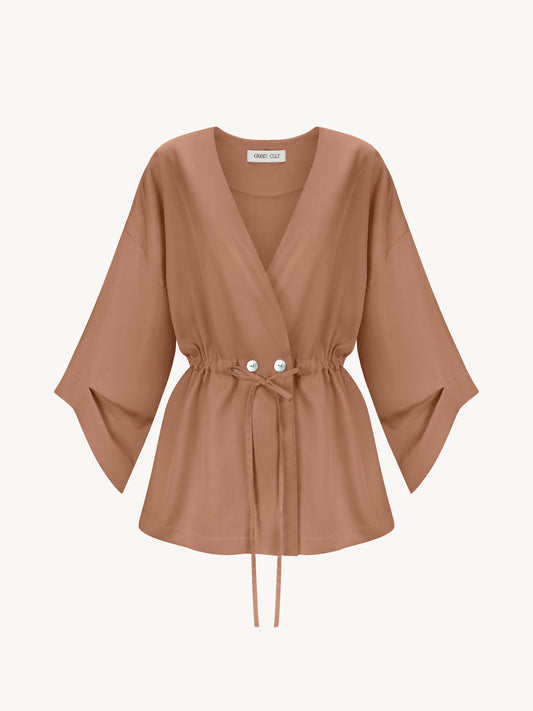 AYA EUCALYPTUS KIMONO IN TERRACOTA