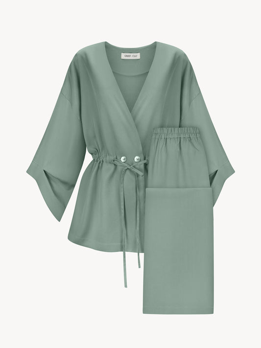 Eucalyptus kiss kimono set with pants in grass green