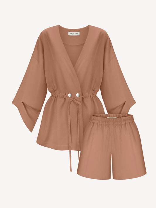 AYA EUCALYPTUS SET WITH SHORTS IN TERRACOTA