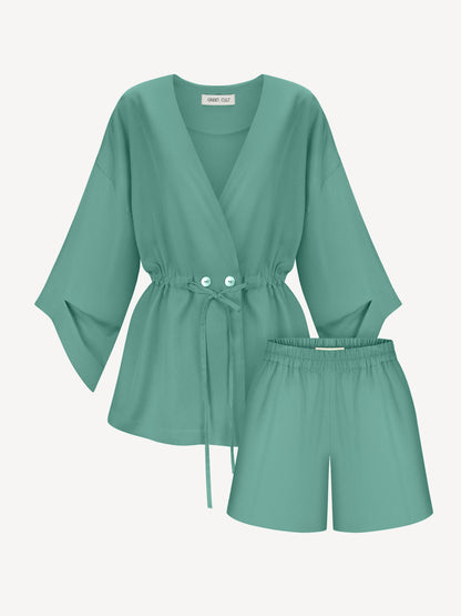 AYA EUCALYPTUS SET WITH SHORTS IN SEA WAVE