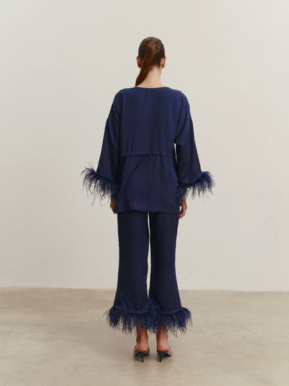 Eucalyptus kimono suit with detachable feathers