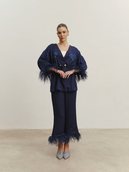 Eucalyptus kimono suit with detachable feathers