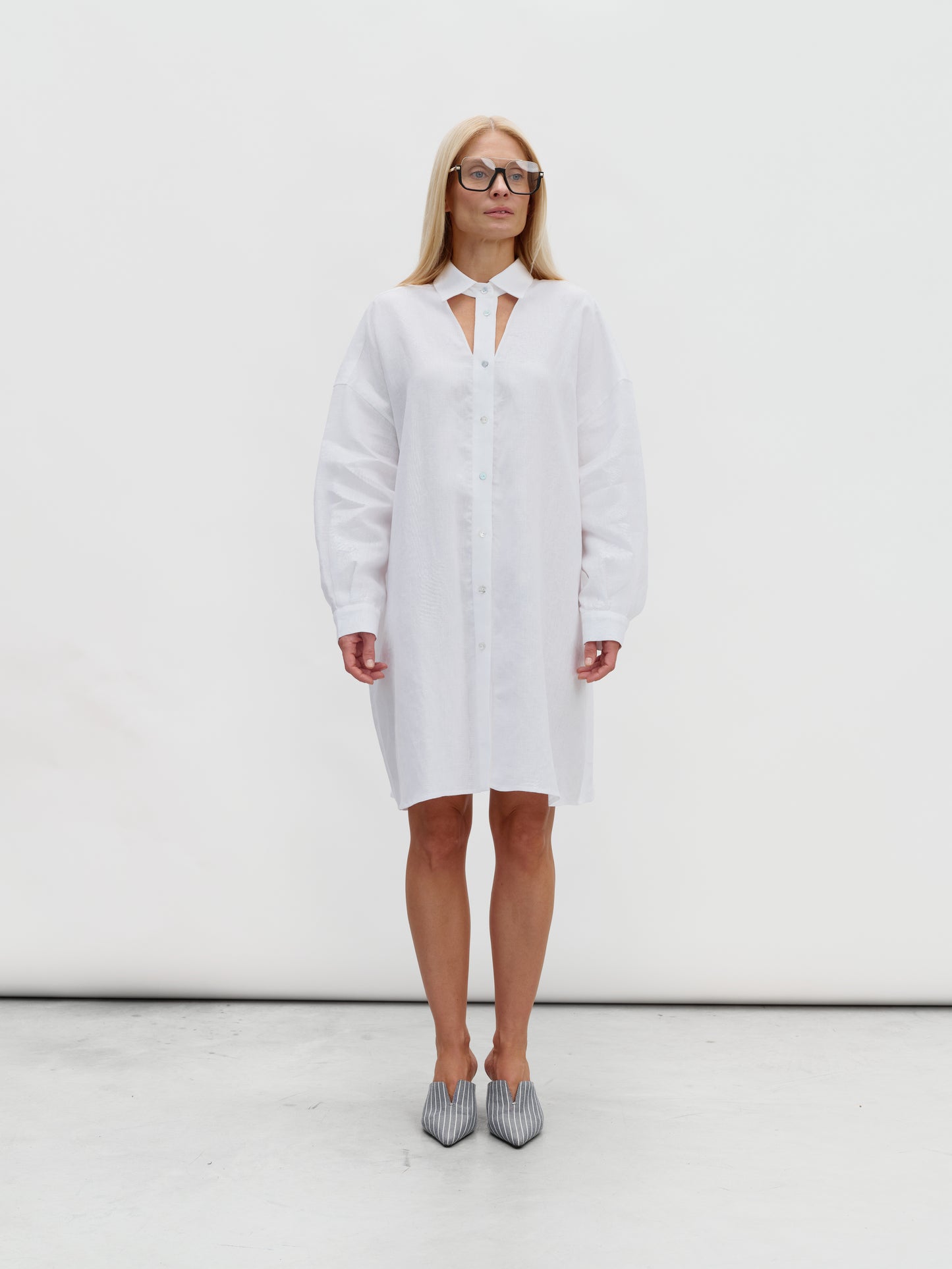 White linen shirt dress