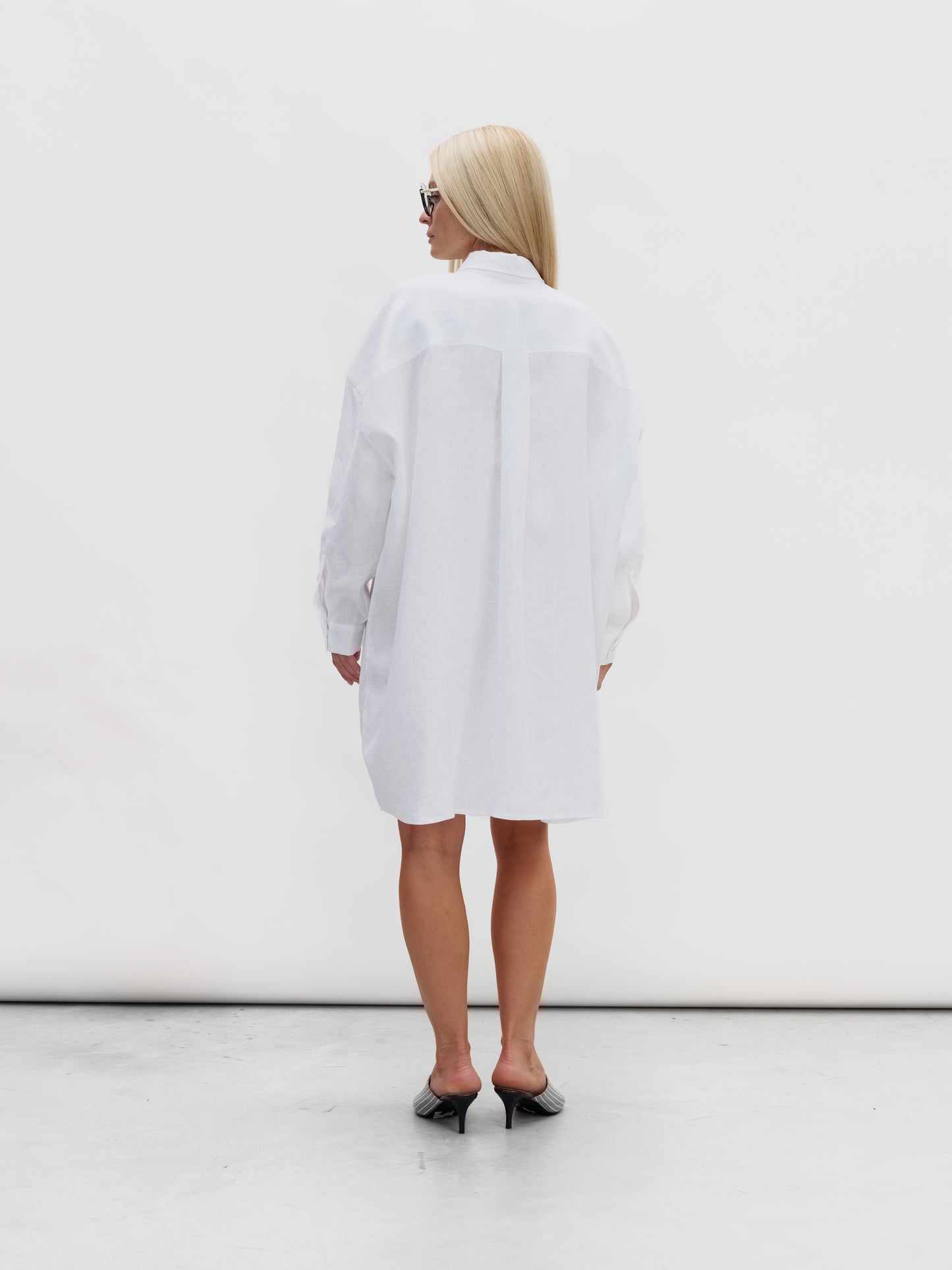 White linen shirt dress