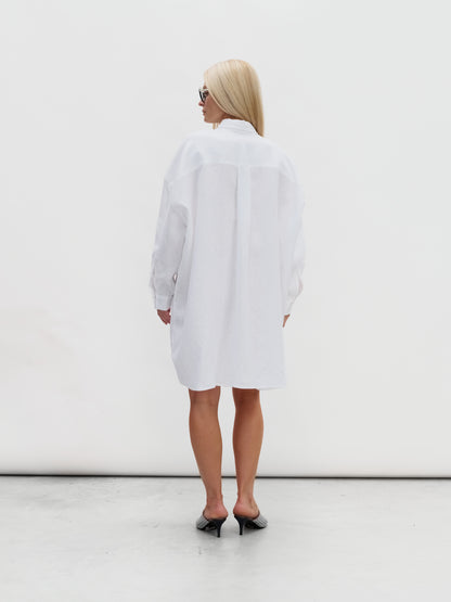 White linen shirt dress