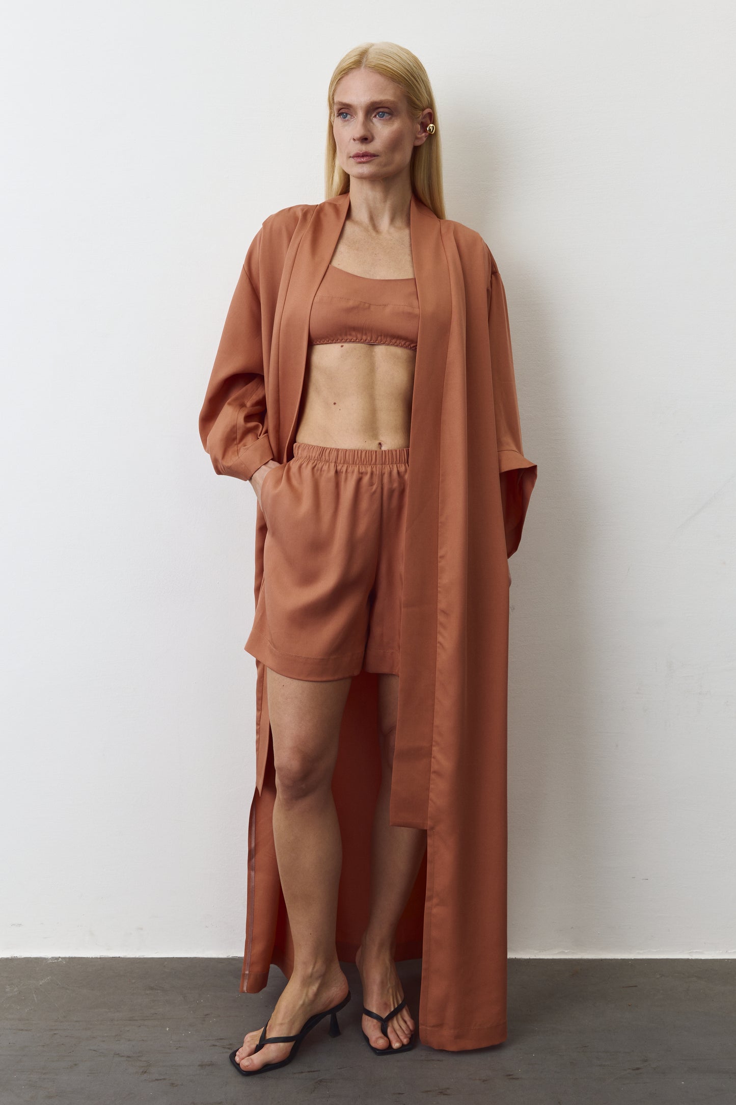 INES EUCALYPTUS SHORTS IN TERRACOTA