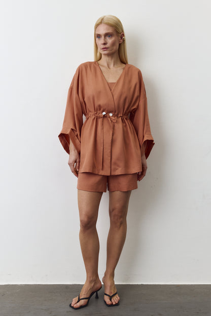 AYA EUCALYPTUS SET WITH SHORTS IN TERRACOTA