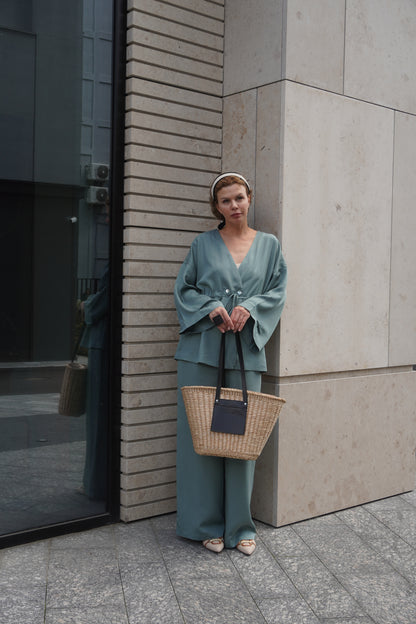 Eucalyptus kiss kimono set with pants in grass green