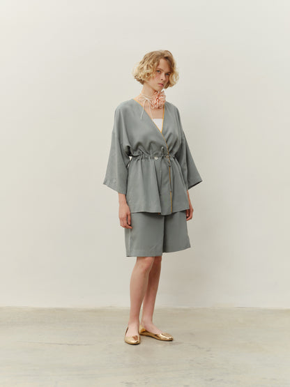 An eucalyptus kimono set with shorts in green color