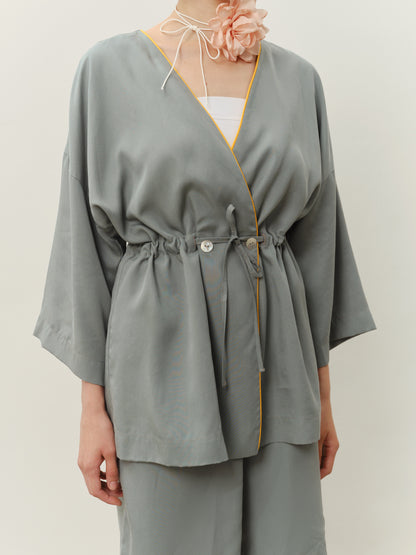 An eucalyptus kimono set with shorts in green color